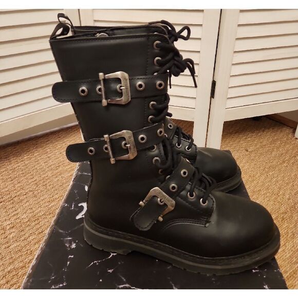 Demonia Black Combat Boots with Silver Buckles BOLT330/BLV Size 11 NWT main image 7